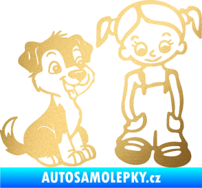 Samolepka Dítě v autě 099 pravá holčička a pes zlatá metalíza