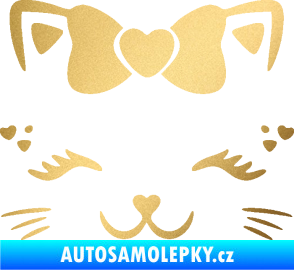 Samolepka Kočka 039 s mašličkou zlatá metalíza