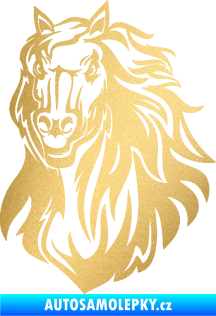 Samolepka Kůň 067 levá hlava s hřívou zlatá metalíza
