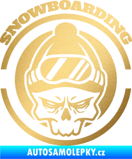 Samolepka Lebka snowboarding zlatá metalíza