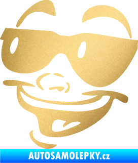 Samolepka Obličej 005 levá veselý s brýlemi zlatá metalíza