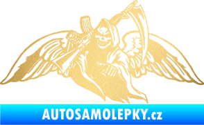 Samolepka Smrtka 016 levá s křídly a kosou zlatá metalíza