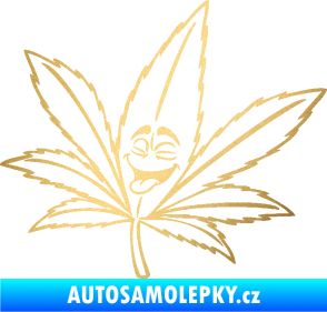 Samolepka Travka 003 levá lístek marihuany s obličejem zlatá metalíza