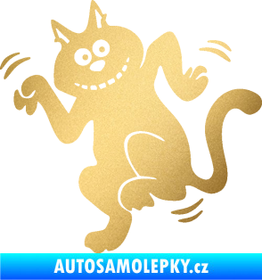 Samolepka Veselá kočka levá zlatá metalíza