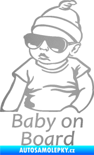 Samolepka Baby on board 003 levá s textem miminko s brýlemi stříbrná metalíza