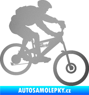 Samolepka Cyklista 009 pravá horské kolo stříbrná metalíza