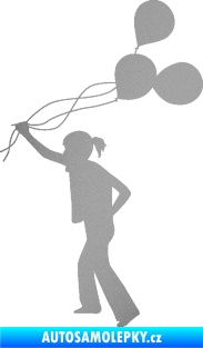 Samolepka Děti silueta 006 levá holka s balónky stříbrná metalíza