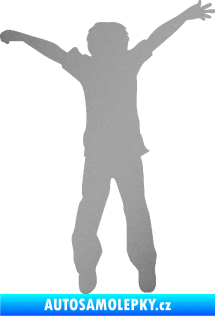 Samolepka Děti silueta 008 pravá kluk skáče stříbrná metalíza