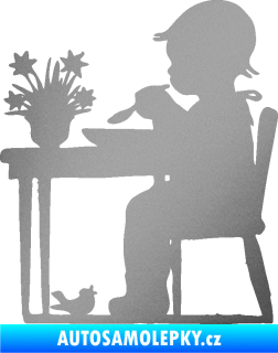 Samolepka Interiér 001 pravá dítě u stolečku stříbrná metalíza
