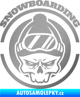 Samolepka Lebka snowboarding stříbrná metalíza
