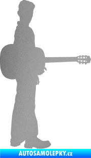 Samolepka Music 003 pravá hráč na kytaru stříbrná metalíza