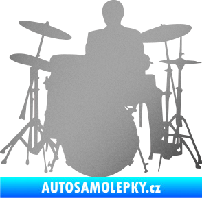 Samolepka Music 009 levá hráč na bicí stříbrná metalíza
