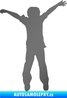 Samolepka Děti silueta 008 pravá kluk skáče grafitová metalíza