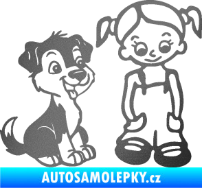 Samolepka Dítě v autě 099 pravá holčička a pes grafitová metalíza