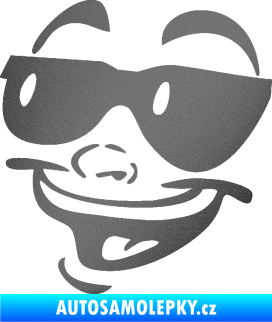 Samolepka Obličej 005 levá veselý s brýlemi grafitová metalíza