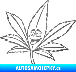 Samolepka Travka 003 levá lístek marihuany s obličejem grafitová metalíza