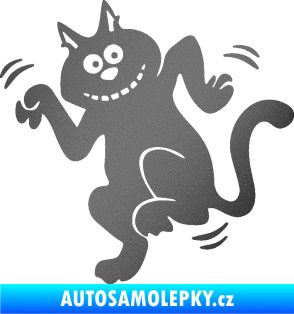 Samolepka Veselá kočka levá grafitová metalíza