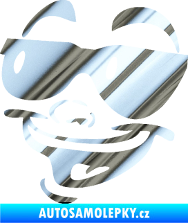 Samolepka Obličej 005 levá veselý s brýlemi chrom fólie stříbrná zrcadlová