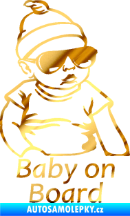 Samolepka Baby on board 003 pravá s textem miminko s brýlemi chrom fólie zlatá zrcadlová