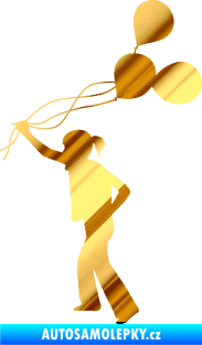 Samolepka Děti silueta 006 levá holka s balónky chrom fólie zlatá zrcadlová