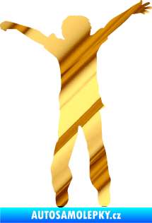 Samolepka Děti silueta 008 pravá kluk skáče chrom fólie zlatá zrcadlová