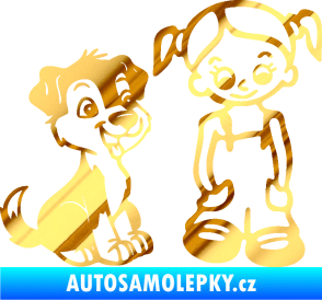 Samolepka Dítě v autě 099 pravá holčička a pes chrom fólie zlatá zrcadlová