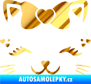 Samolepka Kočka 039 s mašličkou chrom fólie zlatá zrcadlová
