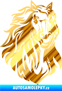 Samolepka Kůň 067 pravá hlava s hřívou chrom fólie zlatá zrcadlová