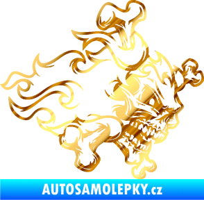Samolepka Lebka 022 pravá kosti v plamenech chrom fólie zlatá zrcadlová