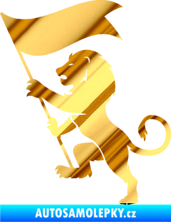 Samolepka Lev heraldika 005 levá s praporem chrom fólie zlatá zrcadlová