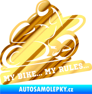 Samolepka Motorkář 012 levá s textem chrom fólie zlatá zrcadlová