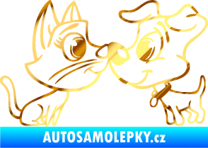 Samolepka Pejsek a kočička 003 pravá chrom fólie zlatá zrcadlová