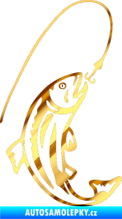 Samolepka Ryba s návnadou 003 pravá chrom fólie zlatá zrcadlová