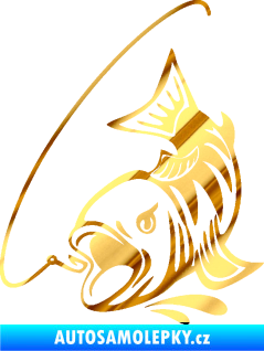 Samolepka Ryba s návnadou 006 levá chrom fólie zlatá zrcadlová