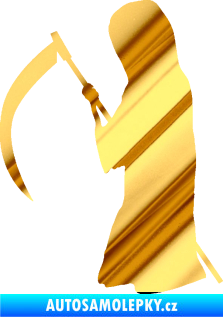 Samolepka Smrtka silueta s kosou levá chrom fólie zlatá zrcadlová