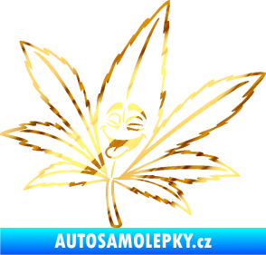 Samolepka Travka 003 levá lístek marihuany s obličejem chrom fólie zlatá zrcadlová