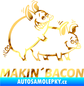 Samolepka Veselá prasátka makin bacon pravá chrom fólie zlatá zrcadlová