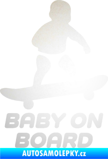 Samolepka Baby on board 008 pravá skateboard odrazková reflexní bílá