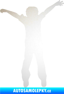 Samolepka Děti silueta 008 pravá kluk skáče odrazková reflexní bílá