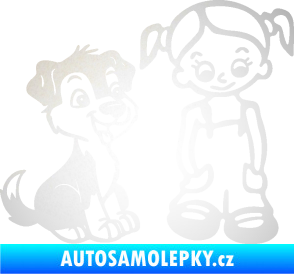 Samolepka Dítě v autě 099 pravá holčička a pes odrazková reflexní bílá