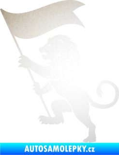 Samolepka Lev heraldika 005 levá s praporem odrazková reflexní bílá