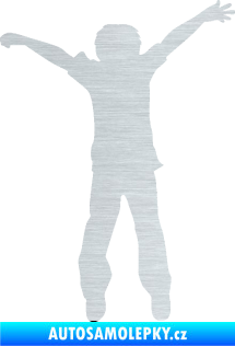 Samolepka Děti silueta 008 pravá kluk skáče škrábaný hliník