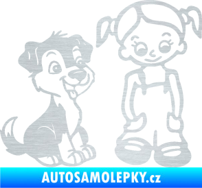 Samolepka Dítě v autě 099 pravá holčička a pes škrábaný hliník