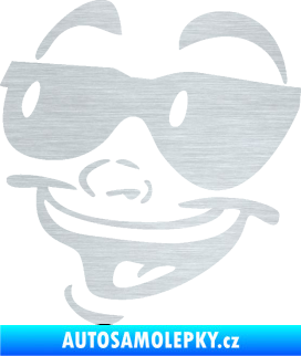 Samolepka Obličej 005 levá veselý s brýlemi škrábaný hliník
