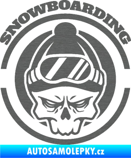 Samolepka Lebka snowboarding škrábaný titan