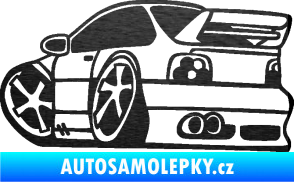 Samolepka BMW e46 karikatura levá škrábaný kov černý
