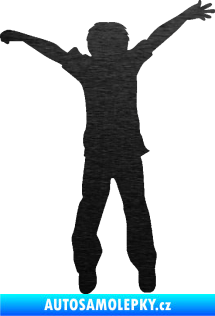 Samolepka Děti silueta 008 pravá kluk skáče škrábaný kov černý