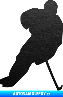 Samolepka Hokejista 003 pravá škrábaný kov černý
