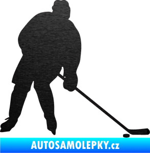 Samolepka Hokejista 005 pravá škrábaný kov černý