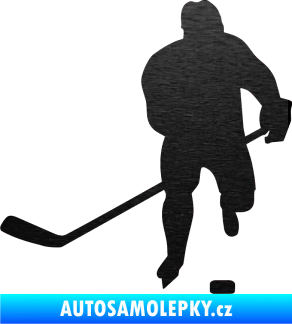 Samolepka Hokejista 008 levá škrábaný kov černý